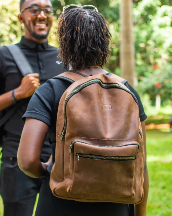 Person with Brown Azale Backpack