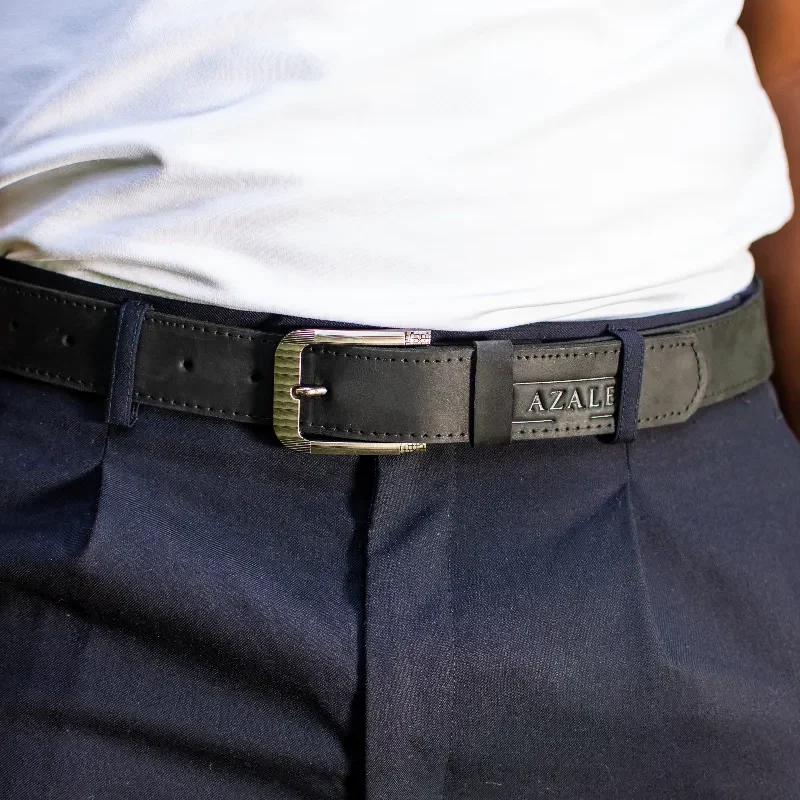 Black Azale men's leather belt