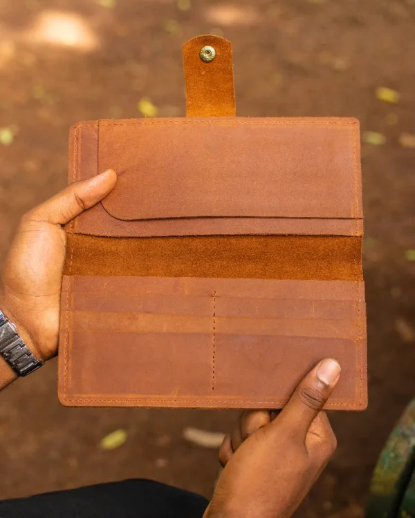 Inside open Azale leather chequebook holder