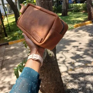 tan leather washbag