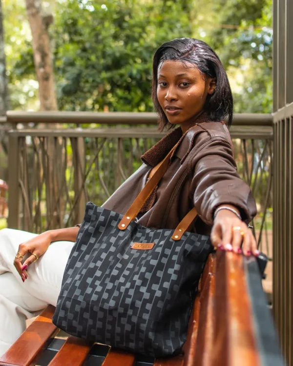 Model showing black Shani tote