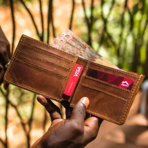 Open tan men's wallet