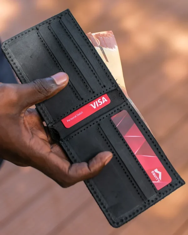 Open black men's wallet